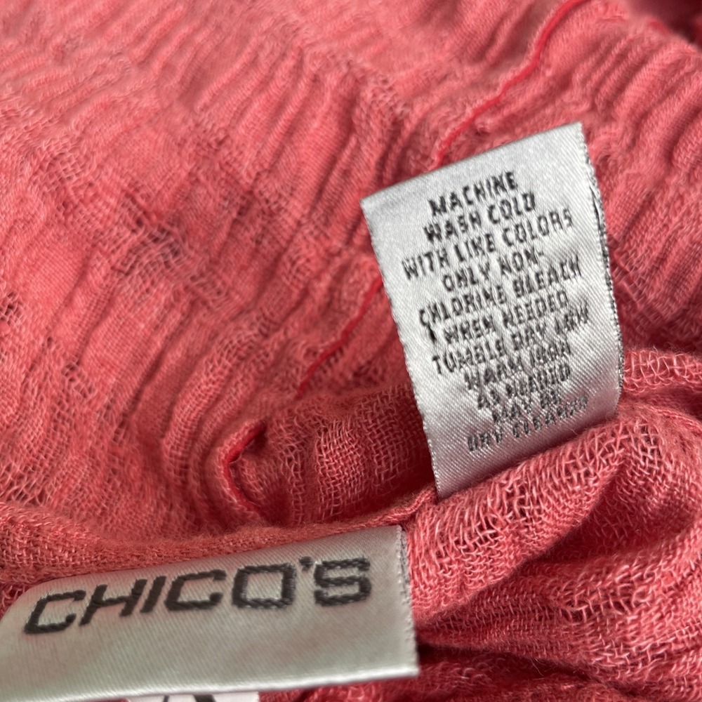 Chico's Crinkle Tunic Hoodie Womens Large Coral Pink 100% Linen Gauze Beach Boho - Picture 7 of 11